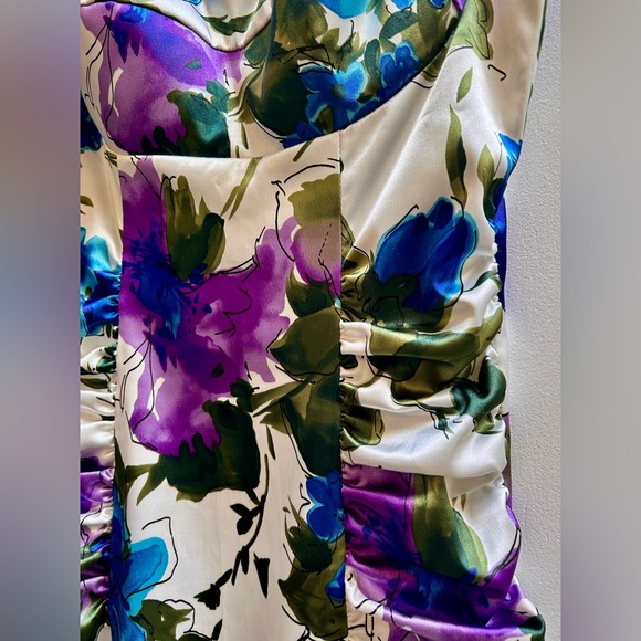 Vintage Satin Ruby Rox Ruched Floral Mini Dress - Picture 3 of 8